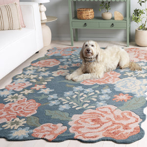 Safavieh Jardin Hand‑Tufted Floral Area Rug In Soothing Blue And Pink – Wool‑Cotton Blend, Low Profile Comfort 9'-0" x 12'-0" JAR230M-9