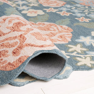 Safavieh Jardin Hand‑Tufted Blue And Pink Floral Area Rug — Wool-Cotton Low-Profile Accent For Living Rooms 5'-0" x 8'-0" JAR230M-5