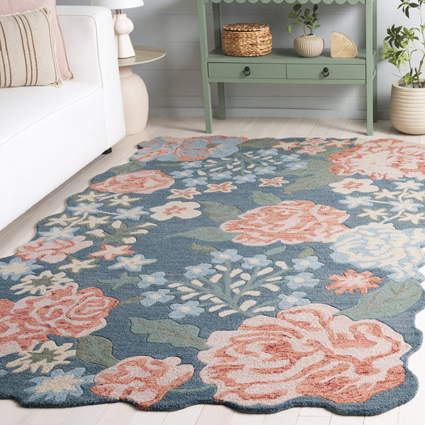 Safavieh Jardin Hand‑Tufted Floral Area Rug In Soothing Blue And Pink – Wool‑Cotton Blend, Low Profile Comfort 9'-0" x 12'-0" JAR230M-9