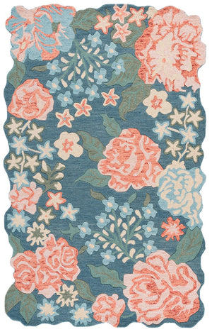 Safavieh Jardin Hand-Tufted Floral Area Rug In Blue And Pink, Wool-Cotton Blend, Low-Profile Elegant Focal Point 4'-0" x 6'-0" JAR230M-4