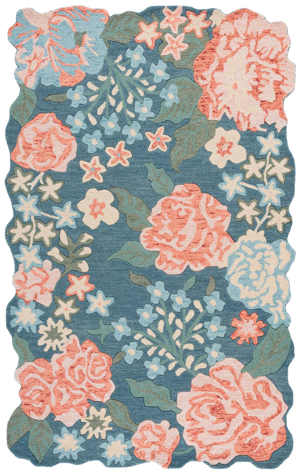 Safavieh Jardin Hand‑Tufted Floral Area Rug In Soothing Blue And Pink – Wool‑Cotton Blend, Low Profile Comfort 9'-0" x 12'-0" JAR230M-9
