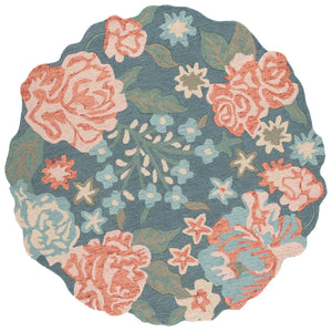 Safavieh Jardin Hand-Tufted Floral Area Rug In Blue And Pink, Wool-Cotton Blend, Low-Profile Elegant Focal Point 4'-0" x 6'-0" JAR230M-4