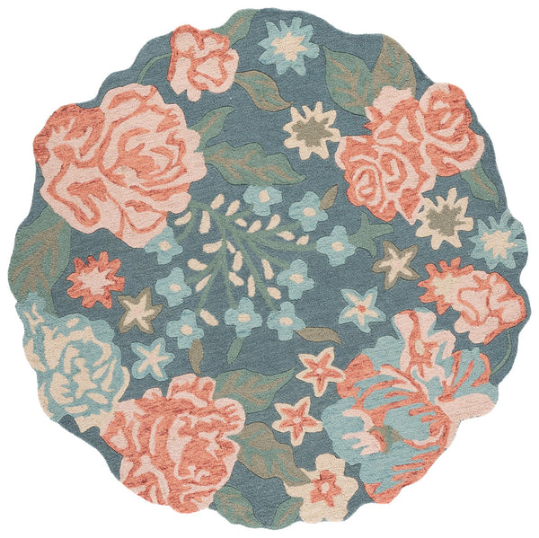 Safavieh Jardin Hand-Tufted Wool-Cotton Floral Area Rug In Soft Blue And Pink — Plush Low-Profile Elegance 6'-0" x 6'-0" JAR230M-6SQ