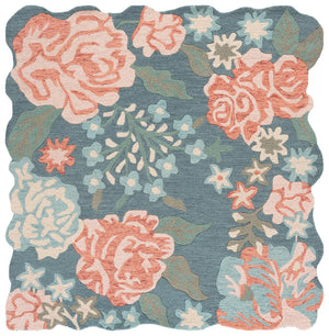 Safavieh Jardin Hand‑Tufted Blue And Pink Floral Area Rug — Wool-Cotton Low-Profile Accent For Living Rooms 5'-0" x 8'-0" JAR230M-5