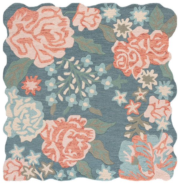 Safavieh Jardin Hand‑Tufted Blue And Pink Floral Area Rug — Wool-Cotton Low-Profile Accent For Living Rooms 5'-0" x 8'-0" JAR230M-5