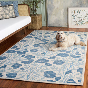 Safavieh Jardin Hand-Tufted Round Rug Ivory & Blue — Plush Wool-Cotton Blend, Floral-Inspired Calm For Living Rooms 6'-0" x 6'-0" JAR232M-6R