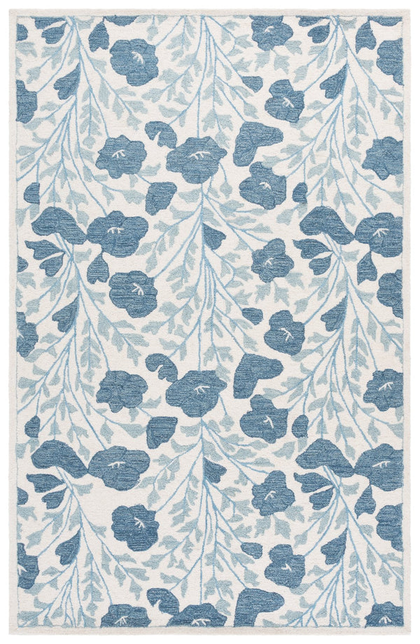 Safavieh Jardin Hand-Tufted Ivory And Blue Floral Rug — Plush Wool-Cotton Blend, Low-Profile Elegance For Rooms 4'-0" x 6'-0" JAR232M-4