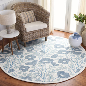 Safavieh Jardin Hand-Tufted Ivory And Blue Floral Rug — Plush Wool-Cotton Blend, Low-Profile Elegance For Rooms 4'-0" x 6'-0" JAR232M-4