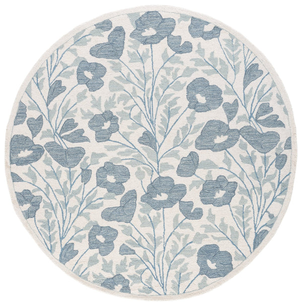Safavieh Jardin Hand-Tufted Round Rug Ivory & Blue — Plush Wool-Cotton Blend, Floral-Inspired Calm For Living Rooms 6'-0" x 6'-0" JAR232M-6R