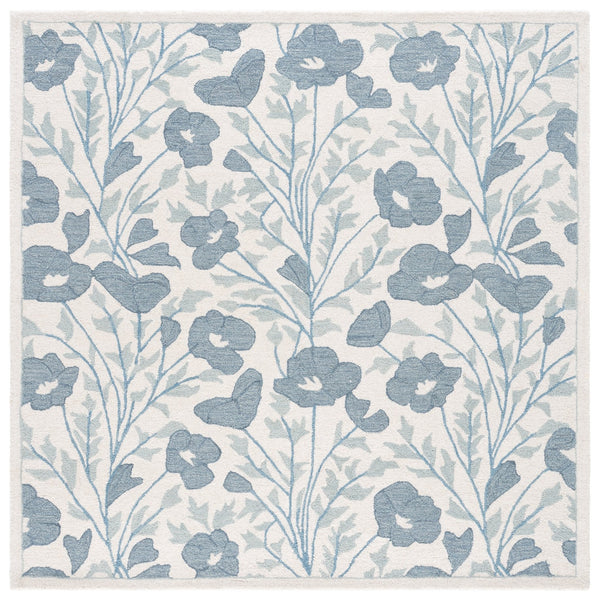 Safavieh Jardin Hand-Tufted Ivory Blue Runner Rug With Wool-Cotton Blend — Low-Profile, Coastal Floral Elegance 2'-3" x 8'-0" JAR232M-28