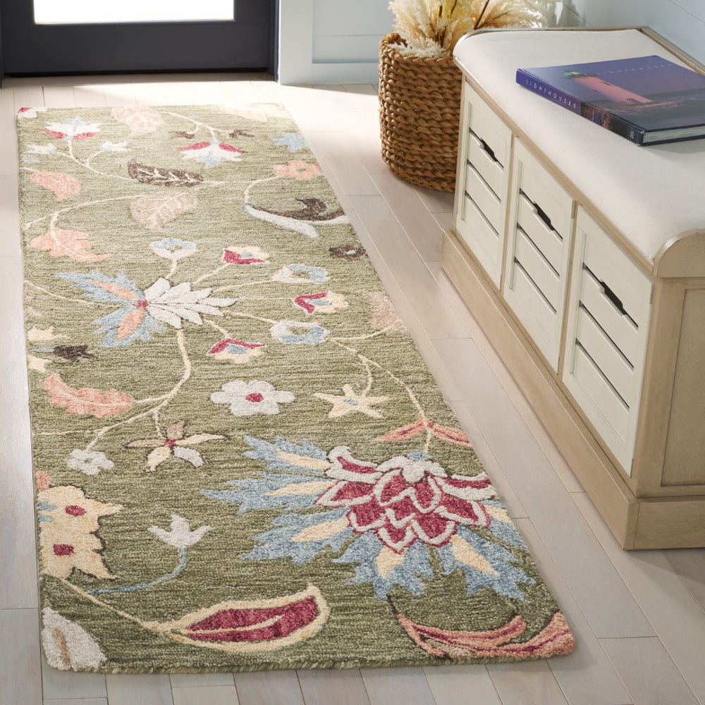 Safavieh Jardin Hand-tufted Floral Rug: Luxurious Wool & Cotton Blend For Elegant Home Decor And Comfort Green ,Blue 80% Wool 20% Cotton Jar256y-25