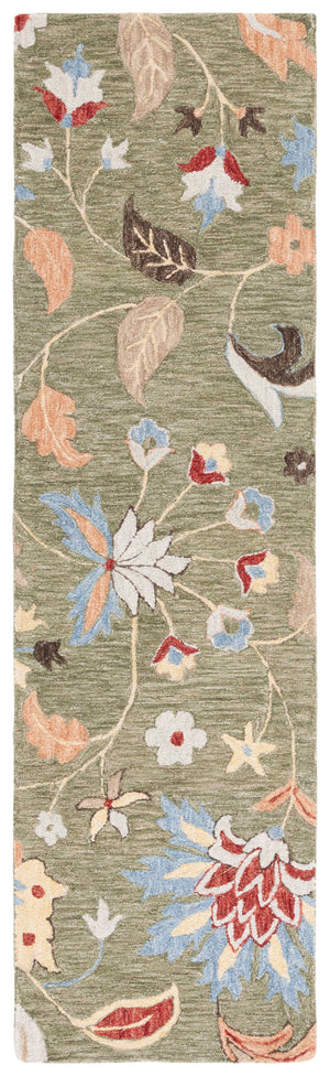 Safavieh Jardin Hand‑Tufted Wool-Cotton Runner With Lush Green & Blue Floral Motif, Durable Plush Pile 2'-3" x 9'-0" JAR256Y-29