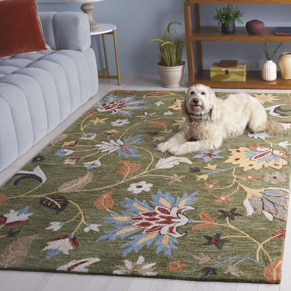 Safavieh Jardin Handtufted Wool-Cotton Area Rug With Green & Blue Botanical Design — Durable, Artisan-Made Elegance 6'-0" x 9'-0" JAR256Y-6