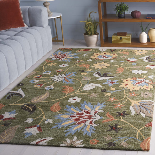 Safavieh Jardin Handtufted Wool-Cotton Area Rug With Green & Blue Botanical Design — Durable, Artisan-Made Elegance 6'-0" x 9'-0" JAR256Y-6