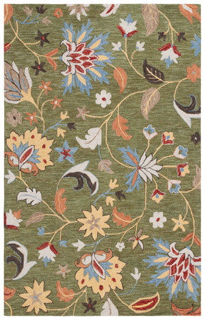 Safavieh Jardin Hand‑Tufted Wool-Cotton Runner With Lush Green & Blue Floral Motif, Durable Plush Pile 2'-3" x 9'-0" JAR256Y-29