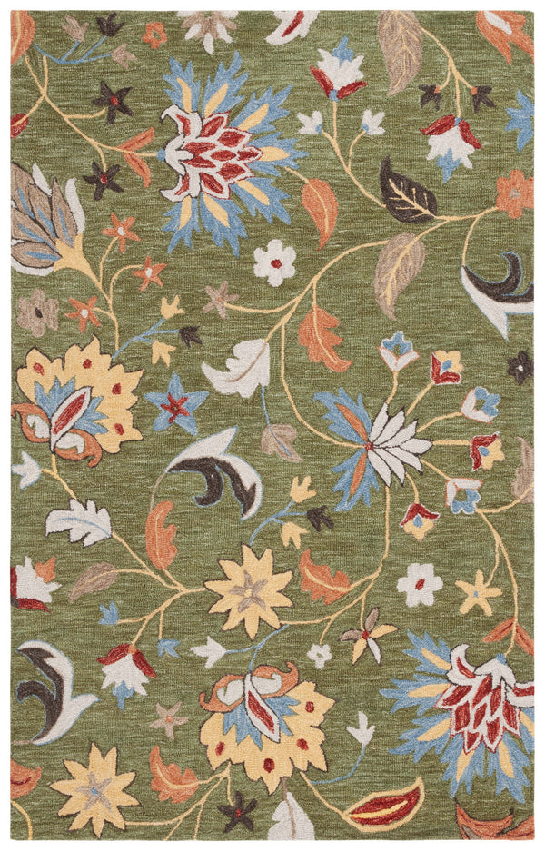 Safavieh Jardin Handtufted Wool-Cotton Area Rug With Green & Blue Botanical Design — Durable, Artisan-Made Elegance 6'-0" x 9'-0" JAR256Y-6