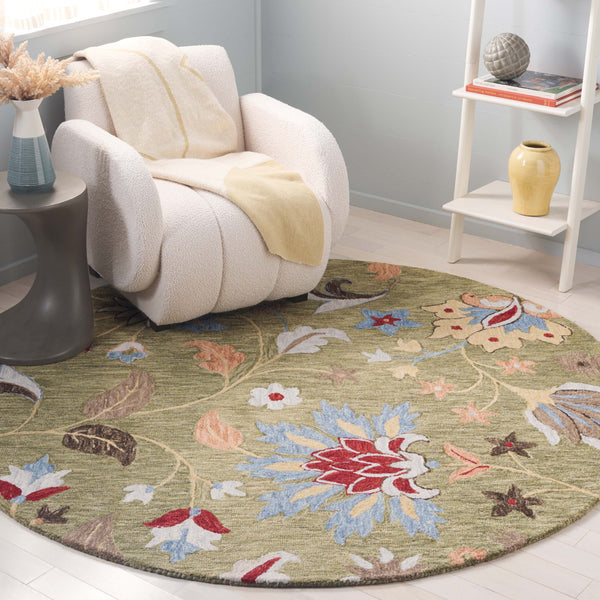 Safavieh Jardin Handtufted Wool-Cotton Area Rug With Green & Blue Botanical Design — Durable, Artisan-Made Elegance 6'-0" x 9'-0" JAR256Y-6