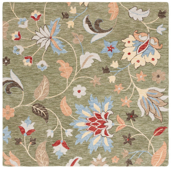 Safavieh Jardin Hand-tufted Floral Rug: Luxurious Wool & Cotton Blend For Elegant Home Decor And Comfort Green ,Blue 80% Wool 20% Cotton Jar256y-25