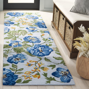 Safavieh Jardin Hand-tufted Floral Runner Rug - Luxurious Indian Wool For Elegant Home Décor Transformation Light Grey ,Blue Indian Wool Pile Jar275f-28