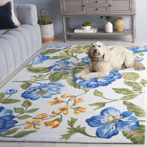 Safavieh Jardin Hand-tufted Floral Runner Rug - Luxurious Indian Wool For Elegant Home Décor Transformation Light Grey ,Blue Indian Wool Pile Jar275f-5
