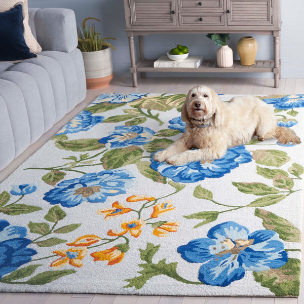 Safavieh Jardin Hand-tufted Floral Area Rug – Luxurious Indian Wool Design For Elegant Home Décor Bliss Light Grey ,Blue Indian Wool Pile Jar275f-6