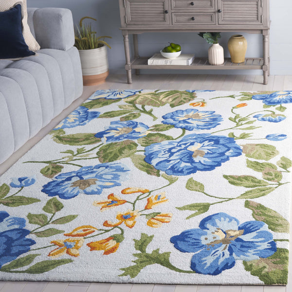 Safavieh Jardin Hand-tufted Floral Runner Rug - Luxurious Indian Wool For Elegant Home Décor Transformation Light Grey ,Blue Indian Wool Pile Jar275f-5