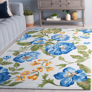 Safavieh Jardin Hand-tufted Floral Area Rug – Luxurious Indian Wool Design For Elegant Home Décor Bliss Light Grey ,Blue Indian Wool Pile Jar275f-6