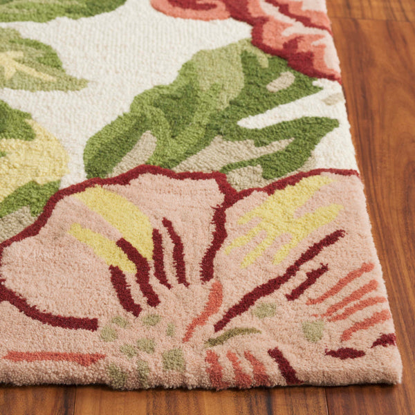 Safavieh Jardin Hand-tufted Floral Runner Rug - Luxurious Indian Wool For Elegant Home Décor Transformation Ivory ,Pink Indian Wool Pile Jar275u-5