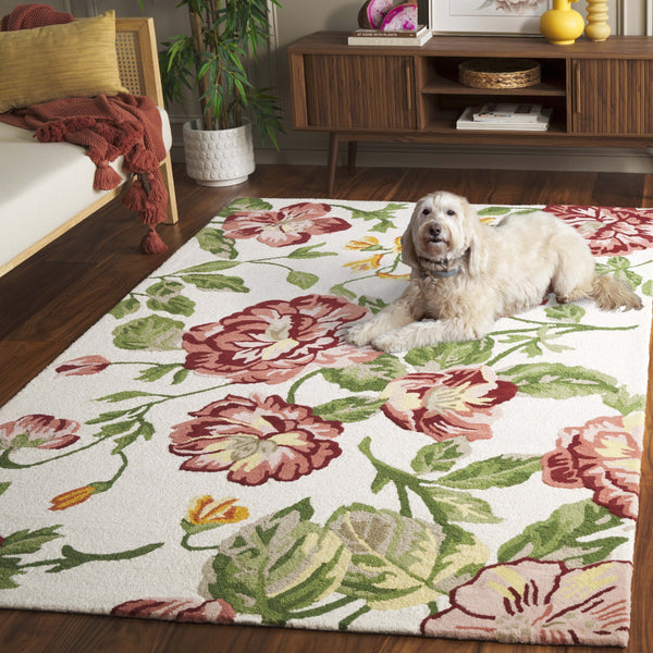 Safavieh Jardin Hand-tufted Floral Runner Rug - Luxurious Indian Wool For Elegant Home Décor Transformation Ivory ,Pink Indian Wool Pile Jar275u-5