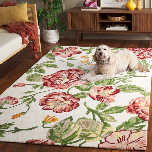 Safavieh Jardin Hand-tufted Floral Area Rug – Luxurious Indian Wool Design For Elegant Home Décor Bliss Ivory ,Pink Indian Wool Pile Jar275u-8