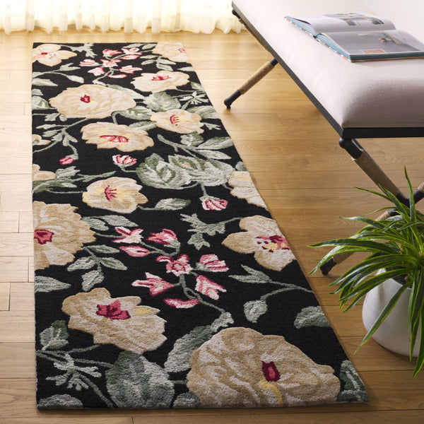 Safavieh Jardin Hand-tufted Floral Area Rug – Luxurious Indian Wool Design For Elegant Home Décor Bliss Black ,Beige Indian Wool Pile Jar275z-9