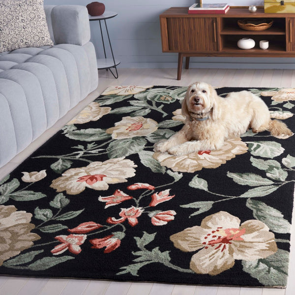 Safavieh Jardin Hand-tufted Floral Area Rug – Luxurious Indian Wool Design For Elegant Home Décor Bliss Black ,Beige Indian Wool Pile Jar275z-9
