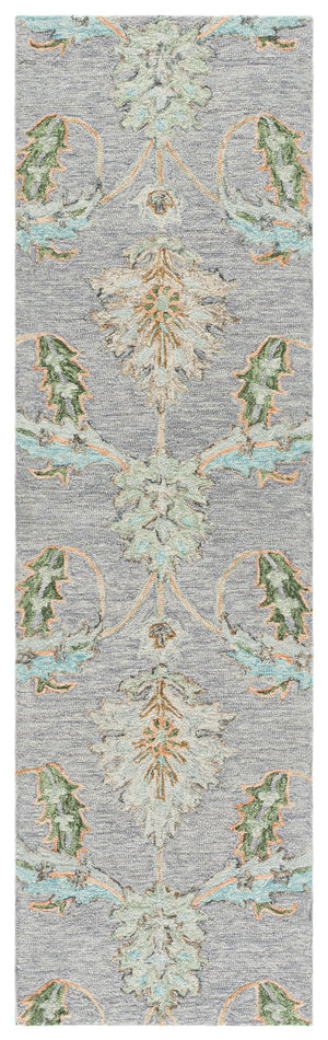 Safavieh Jardin Hand-Tufted Round Rug In Grey & Green Wool-Cotton Blend — Artisan Floral Motif, Low Pile 6'-0" x 6'-0" JAR276F-6R
