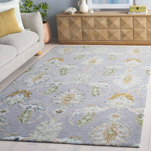 Safavieh Jardin Hand-Tufted Round Rug In Grey & Green Wool-Cotton Blend — Artisan Floral Motif, Low Pile 6'-0" x 6'-0" JAR276F-6R