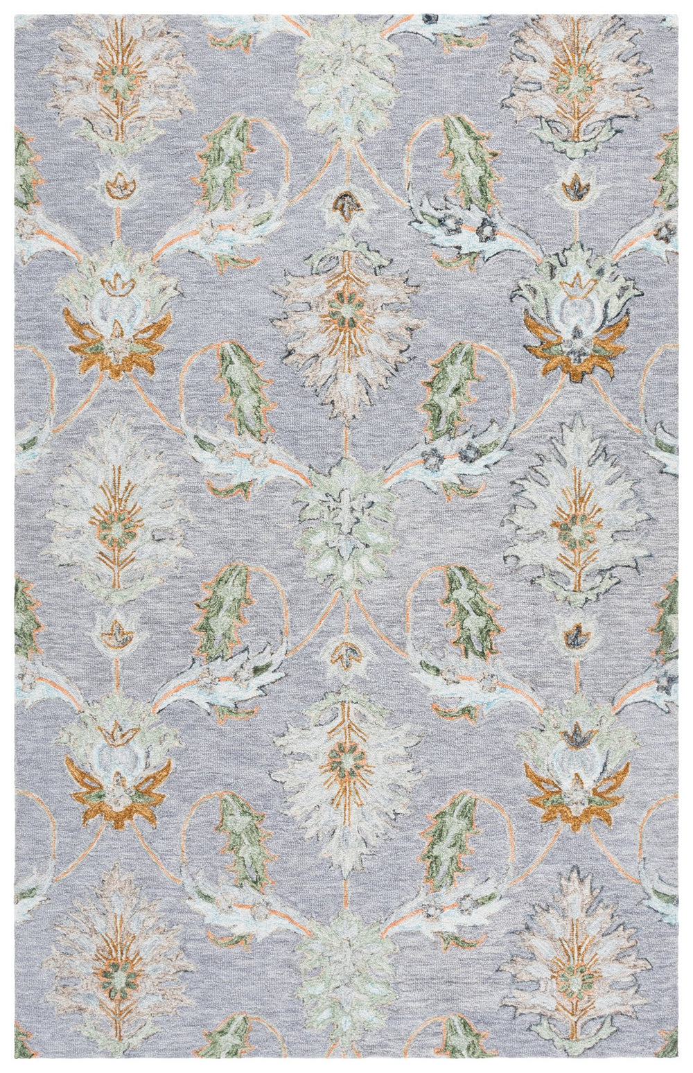 Safavieh Jardin Hand-Tufted Wool Cotton Rug 5X8 – Grey & Green Floral-Traditional Low-Pile Durable Elegance 5'-0" x 8'-0" JAR276F-5