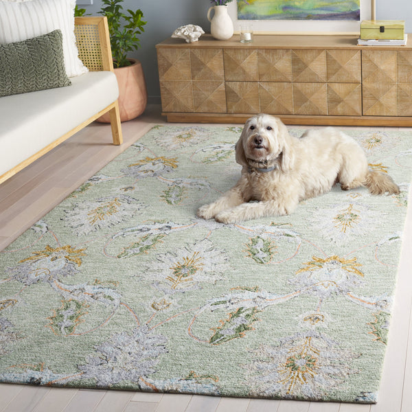 Safavieh Jardin Hand-Tufted Sage Green Wool Area Rug — Low-Profile 5/8" Pile, Subtle Floral Texture, Durable 8'-0" x 10'-0" JAR276W-8