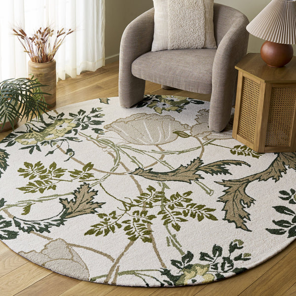 Safavieh Jardin Hand-Tufted Round Ivory Green Rug — Wool-Cotton Blend, Floral-Modern Texture For Living Rooms 6'-0" x 6'-0" JAR278A-6R