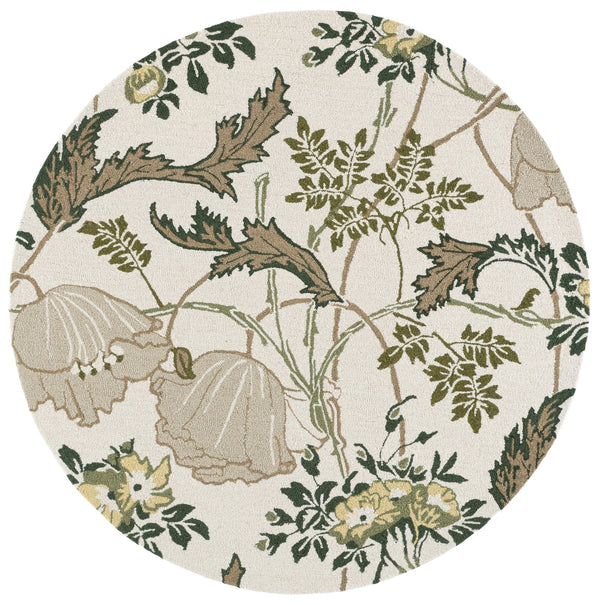 Safavieh Jardin Hand-Tufted Round Ivory Green Rug — Wool-Cotton Blend, Floral-Modern Texture For Living Rooms 6'-0" x 6'-0" JAR278A-6R