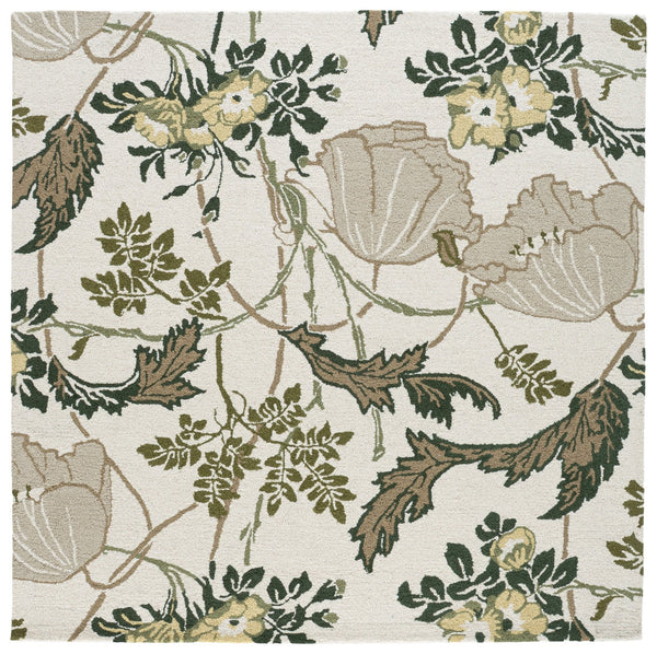 Safavieh Jardin Hand-Tufted Ivory And Green Wool-Cotton Rug — Soft 5/8" Pile, Timeless Floral Modern Accent 6'-0" x 6'-0" JAR278A-6SQ