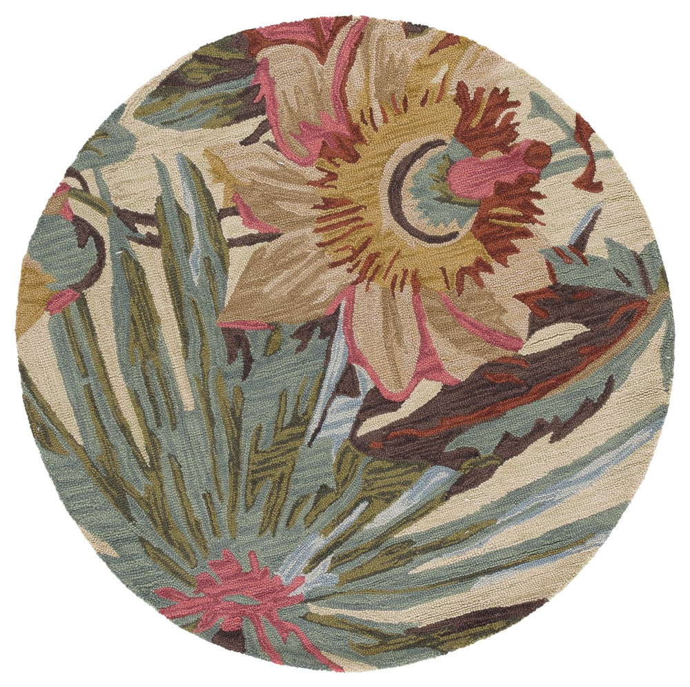 Safavieh Jardin Exquisite Round Area Rug With Floral Design - Hand-tufted Wool Elegance For Any Room Ivory ,Multi Wool Jar325a-7r