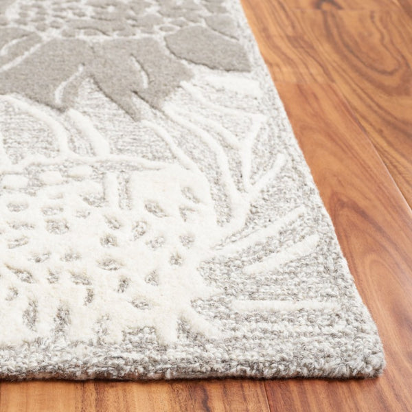 Safavieh Jardin Hand-Tufted Wool Runner Soft Floral Hallway Rug in Grey and Ivory 4'-0" x 6'-0" JAR327F-4