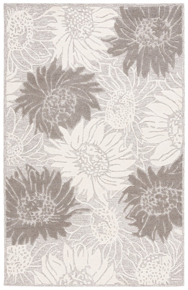 Safavieh Jardin Hand-Tufted Wool Runner Soft Floral Hallway Rug in Grey and Ivory 5'-0" x 8'-0" JAR327F-5
