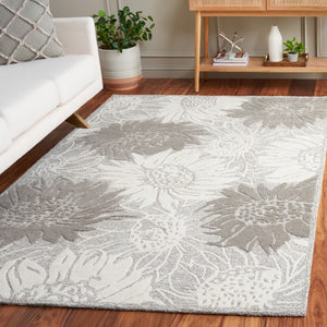 Safavieh Jardin Hand-Tufted Wool Runner Soft Floral Hallway Rug in Grey and Ivory 5'-0" x 8'-0" JAR327F-5