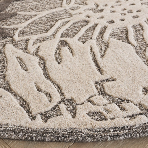 Safavieh Jardin Hand-Tufted Wool Runner Soft Floral Hallway Rug in Grey and Ivory 6'-0" x 6'-0" - A JAR327F-6R