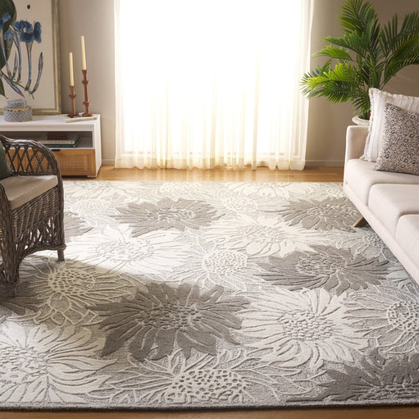 Safavieh Jardin Hand-Tufted Wool Runner Soft Floral Hallway Rug in Grey and Ivory 8'-0" x 10'-0" JAR327F-8