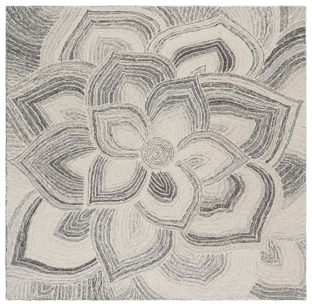 Safavieh Jardin Hand-Tufted Wool-Cotton Square Rug In Ivory & Grey — Low Pile Floral Elegance, Durable Artistry 6'-0" x 6'-0" JAR330F-6SQ