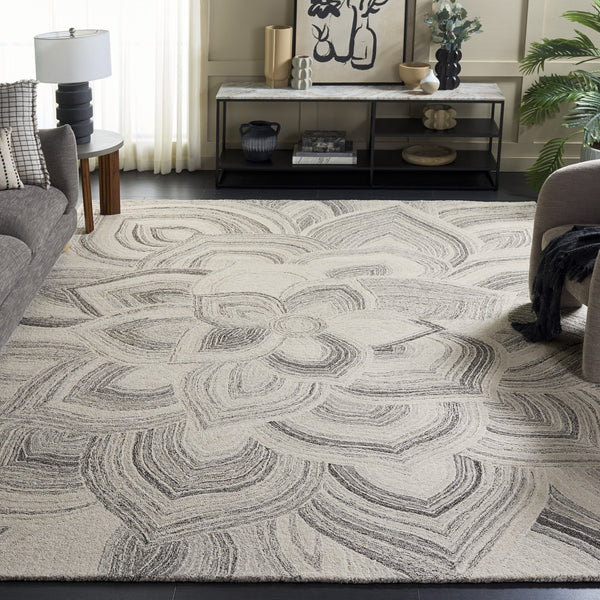Safavieh Jardin Hand-Tufted Ivory Grey Floral Rug — Wool-Cotton Blend, Low-Profile Comfort, Elegant Centerpiece 4'-0" x 6'-0" JAR330F-4