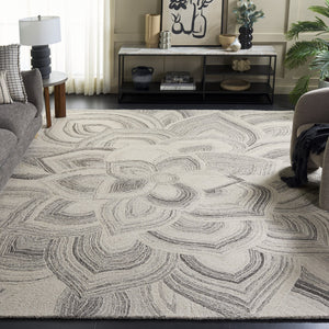 Safavieh Jardin Hand-Tufted Ivory Grey Floral Rug - Wool-Cotton Blend, Low-Profile 1/2" Pile, Artisanal Quality 6'-0" x 9'-0" JAR330F-6
