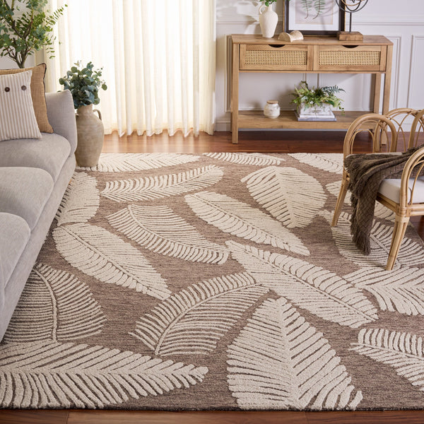 Safavieh Jardin Hand-Tufted Brown & Ivory Floral Rug — Wool-Cotton Blend, Artisanal Comfort For Living Rooms 4'-0" x 6'-0" JAR332T-4
