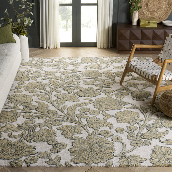 Safavieh Jardin Hand-Tufted Ivory Green Floral Rug — Wool-Cotton Blend, Low-Profile Luxury For Timeless Rooms 6'-0" x 6'-0" JAR333Y-6SQ